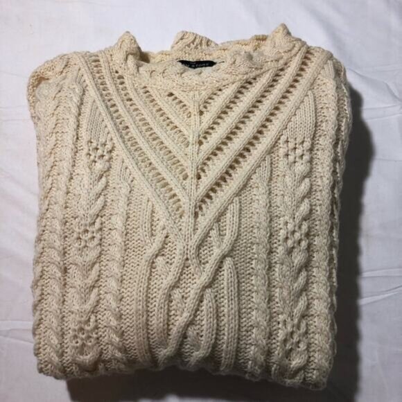 Irish Store womens XL merino wool fisherman cable knit sweater open knit detail - Picture 11 of 11